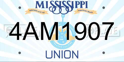 4AM1907 Mississippi License Plate