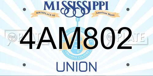 4AM802 Mississippi License Plate