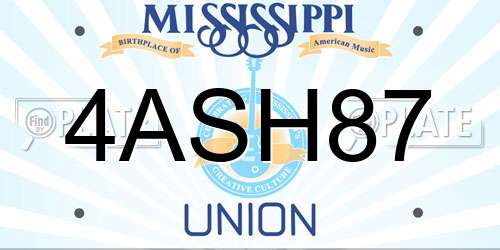 4ASH87 Mississippi License Plate