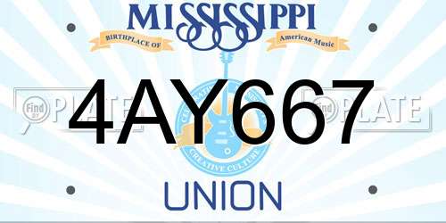 4AY667 Mississippi License Plate