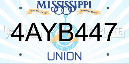 4AYB447 Mississippi License Plate