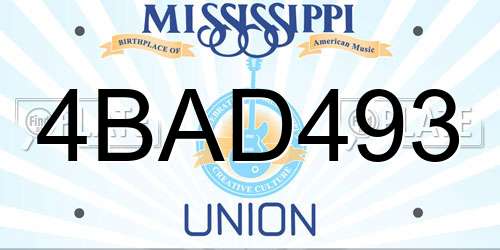 4BAD493 Mississippi License Plate