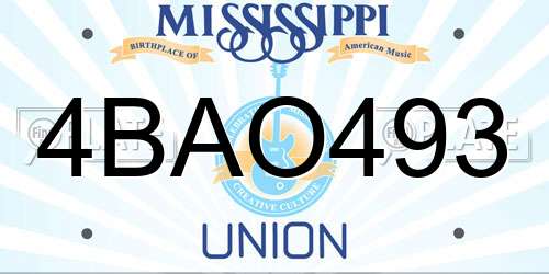 4BAO493 Mississippi License Plate