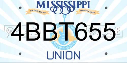 4BBT655 Mississippi License Plate