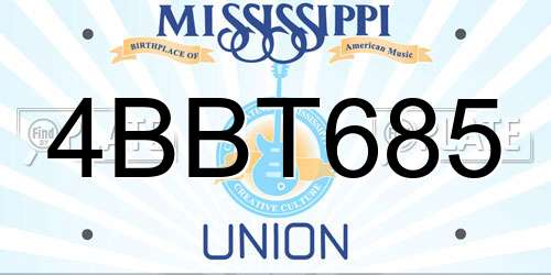 4BBT685 Mississippi License Plate