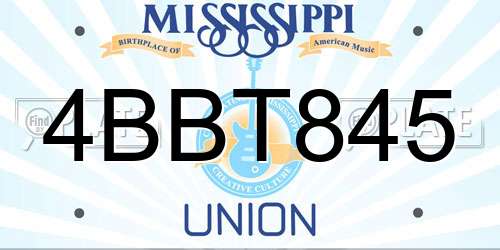 4BBT845 Mississippi License Plate
