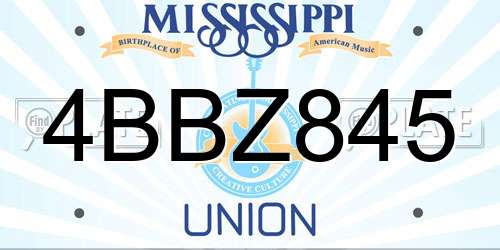 4BBZ845 Mississippi License Plate