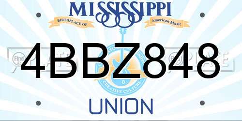 4BBZ848 Mississippi License Plate