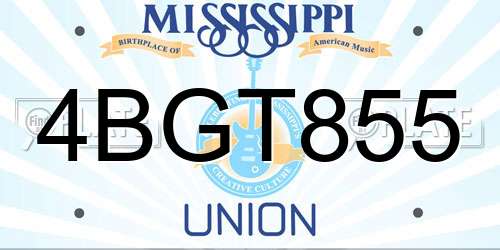 4BGT855 Mississippi License Plate