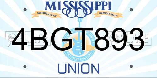 4BGT893 Mississippi License Plate