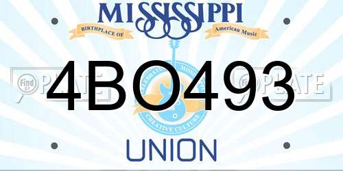 4BO493 Mississippi License Plate