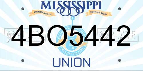 4BO5442 Mississippi License Plate