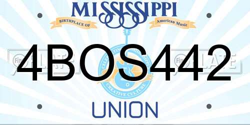 4BOS442 Mississippi License Plate