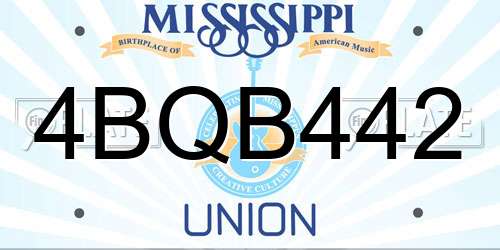 4BQB442 Mississippi License Plate
