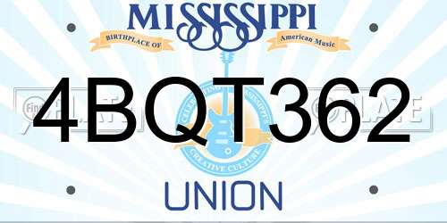 4BQT362 Mississippi License Plate