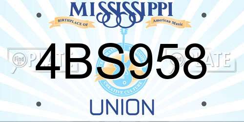 4BS958 Mississippi License Plate