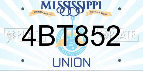 4BT852 Mississippi License Plate