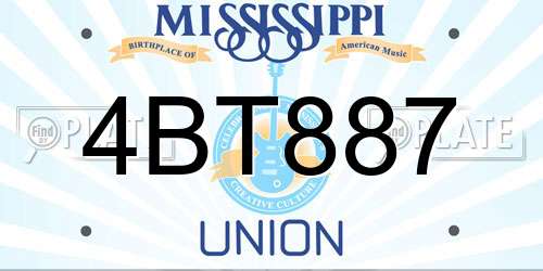 4BT887 Mississippi License Plate
