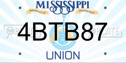4BTB87 Mississippi License Plate