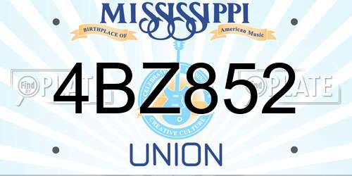 4BZ852 Mississippi License Plate
