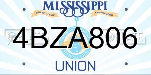 4BZA806 Mississippi License Plate
