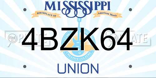 4BZK64 Mississippi License Plate