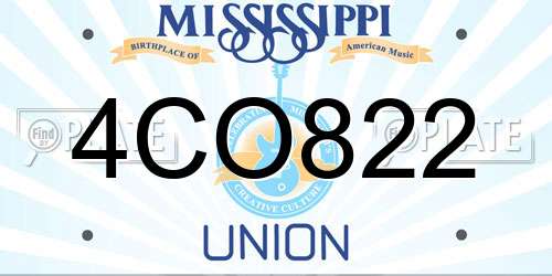 4CO822 Mississippi License Plate