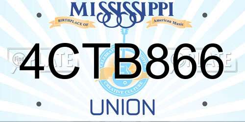 4CTB866 Mississippi License Plate