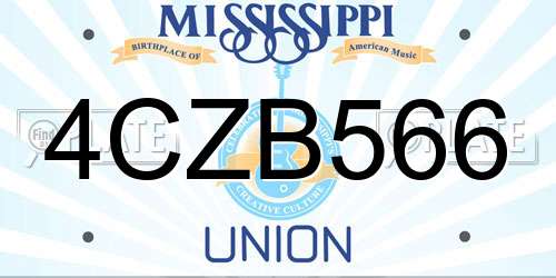 4CZB566 Mississippi License Plate