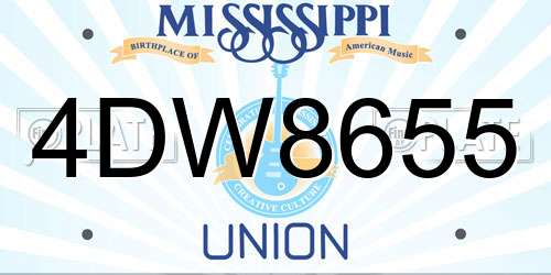 4DW8655 Mississippi License Plate