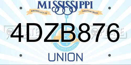 4DZB876 Mississippi License Plate
