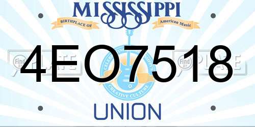 4EO7518 Mississippi License Plate
