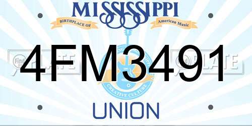 4FM3491 Mississippi License Plate