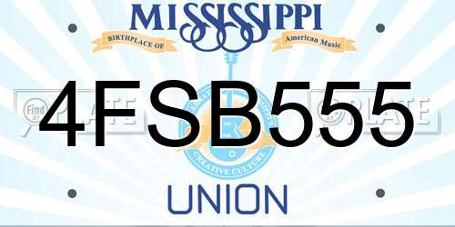 4FSB555 Mississippi License Plate