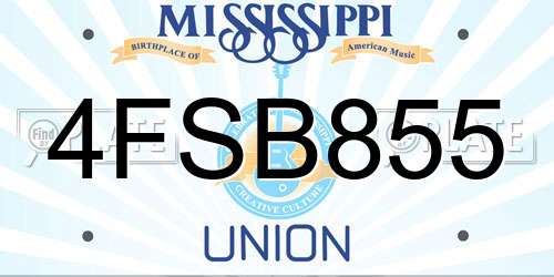 4FSB855 Mississippi License Plate