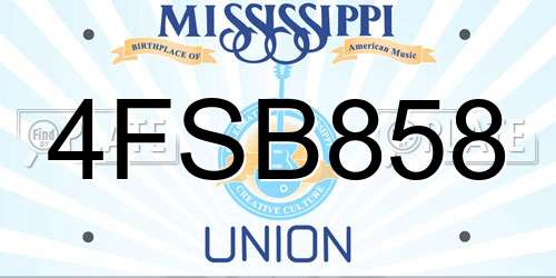 4FSB858 Mississippi License Plate