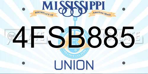 4FSB885 Mississippi License Plate