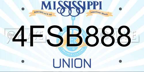 4FSB888 Mississippi License Plate