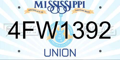 4FW1392 Mississippi License Plate