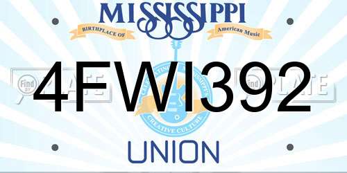 4FWI392 Mississippi License Plate