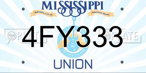 4FY333 Mississippi License Plate