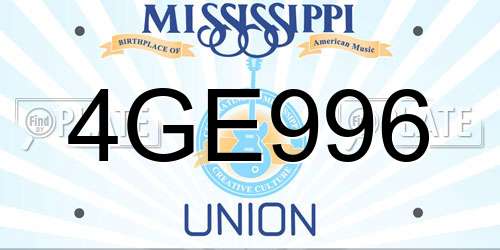 4GE996 Mississippi License Plate