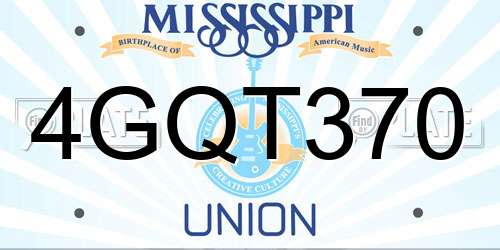 4GQT370 Mississippi License Plate