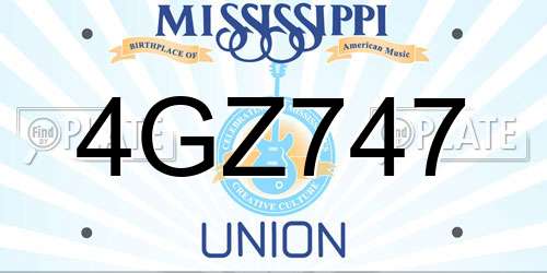 4GZ747 Mississippi License Plate
