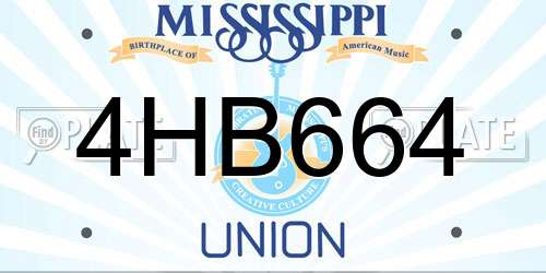 4HB664 Mississippi License Plate