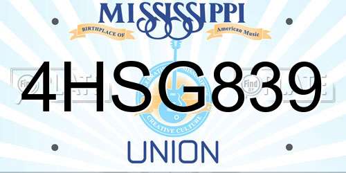 4HSG839 Mississippi License Plate