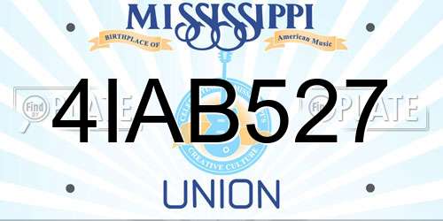 4IAB527 Mississippi License Plate