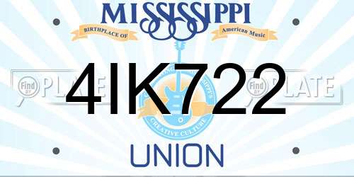 4IK722 Mississippi License Plate
