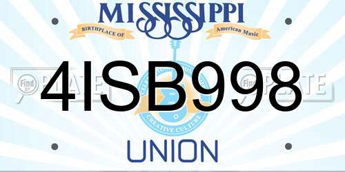 4ISB998 Mississippi License Plate