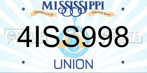 4ISS998 Mississippi License Plate